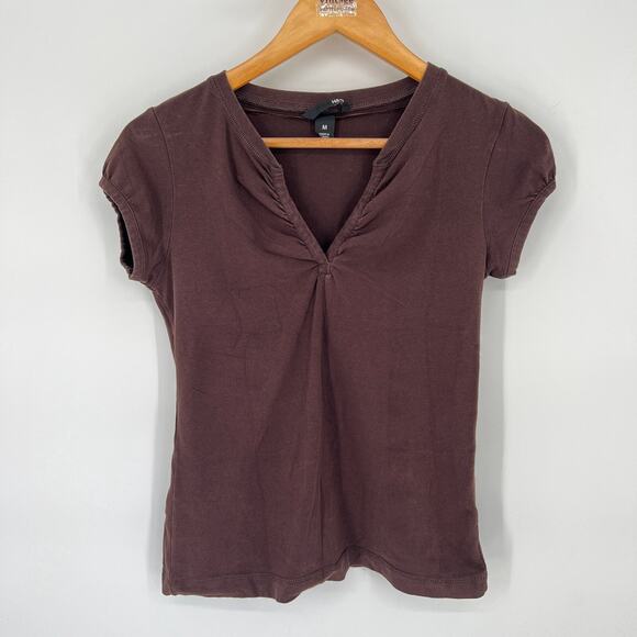 H&M Tops - H&M Womens Top Size M Vtg Brown Henley Cap Sleeve Stretch Y2K Fitted Tee 2000s